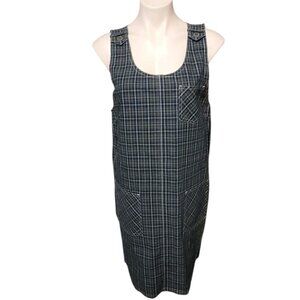 Deadstock Erica & Co Pinafore Dress Green Blue Plaid Tagged Small Oversized